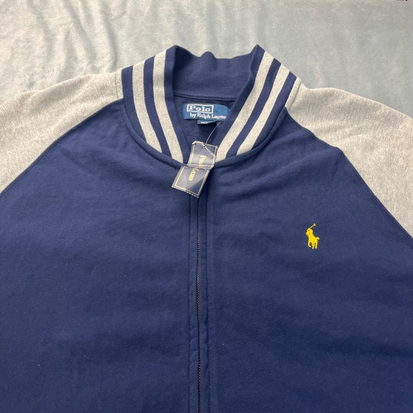 NWT Vtg Polo Ralph Lauren Full-zip Track Jacket Men's 2XL Cotton Blend Navy/Gray - Picture 4 of 7